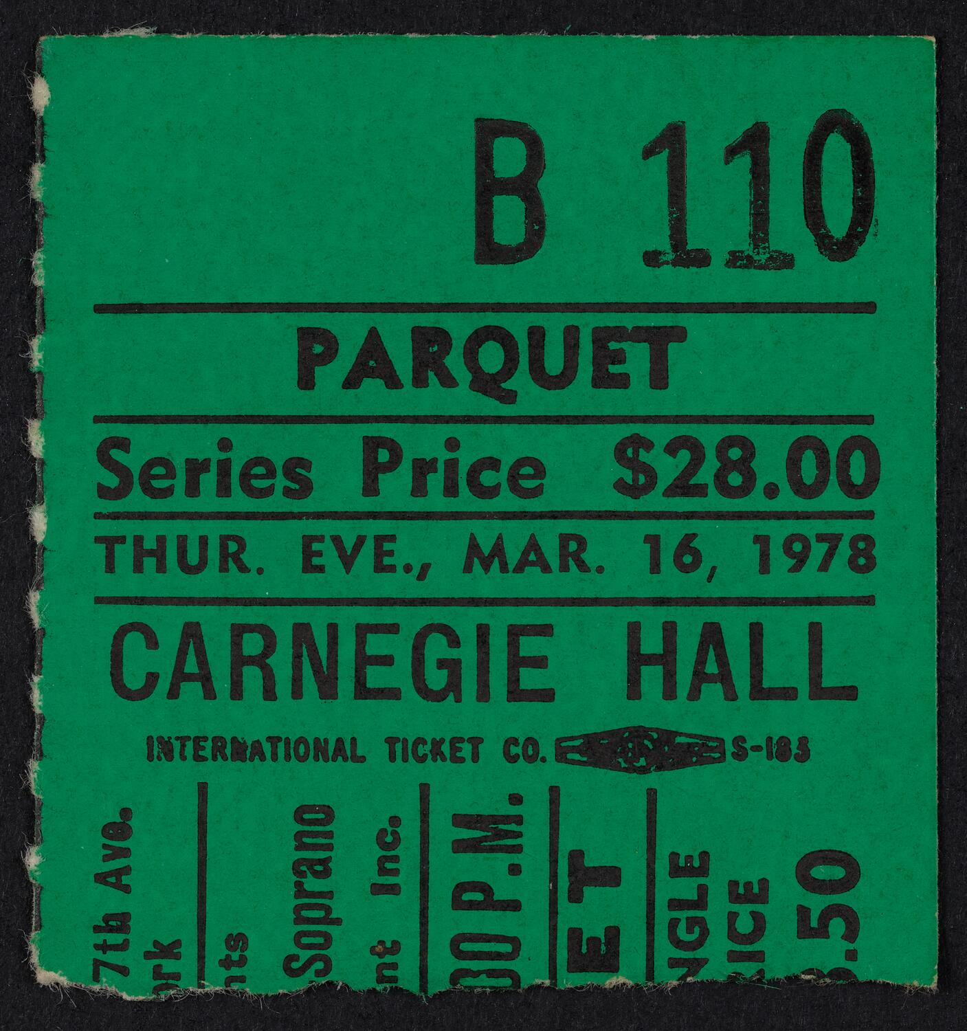 Ticket for Tatiana Troyanos, March 16, 1978 (front)