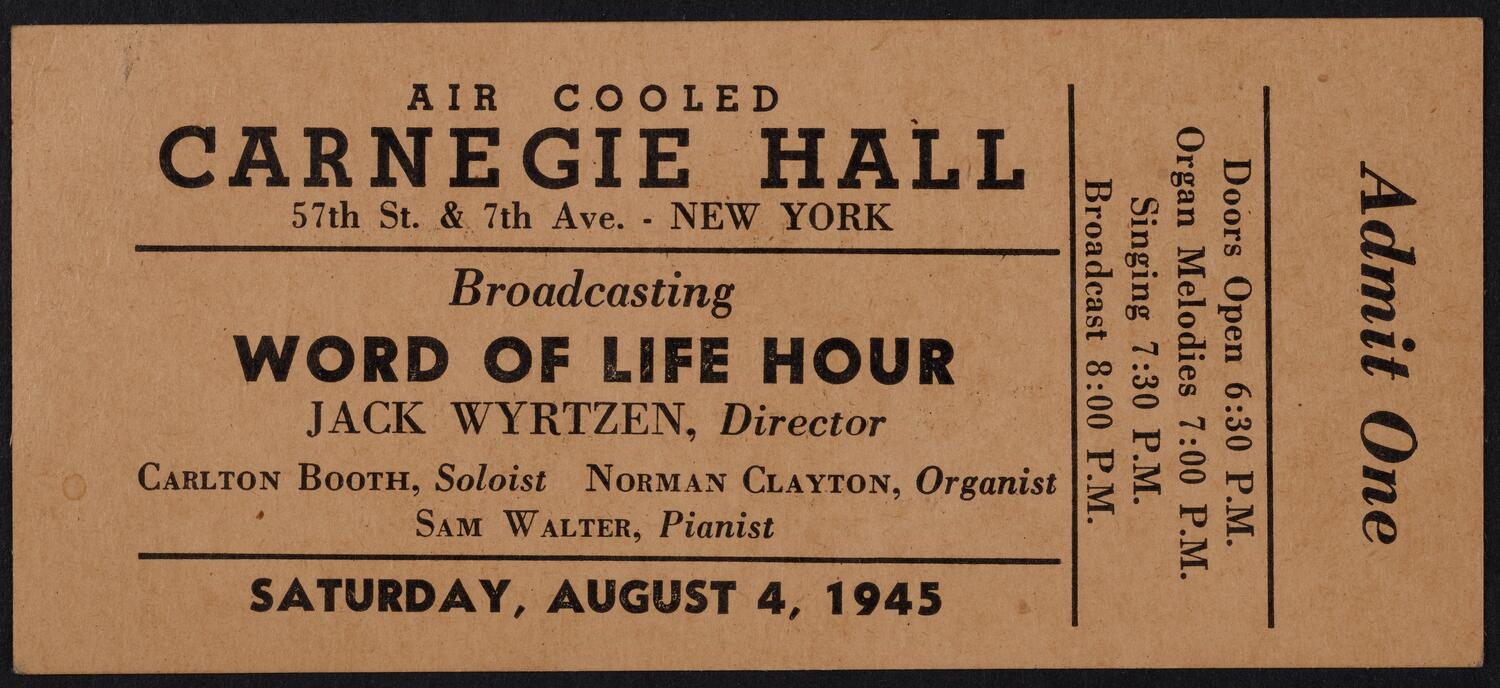 Ticket for Youth on the March with "The Word of Life," August 4, 1945 (back)