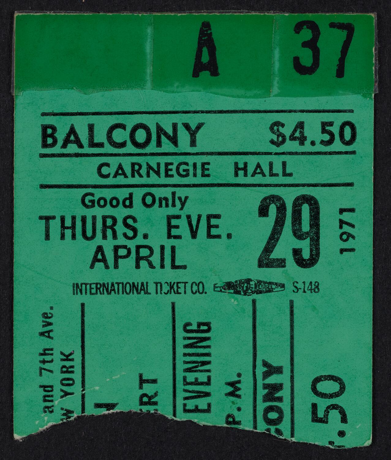 Ticket for Rod McKuen: Birthday Concert, April 29, 1971 (front)