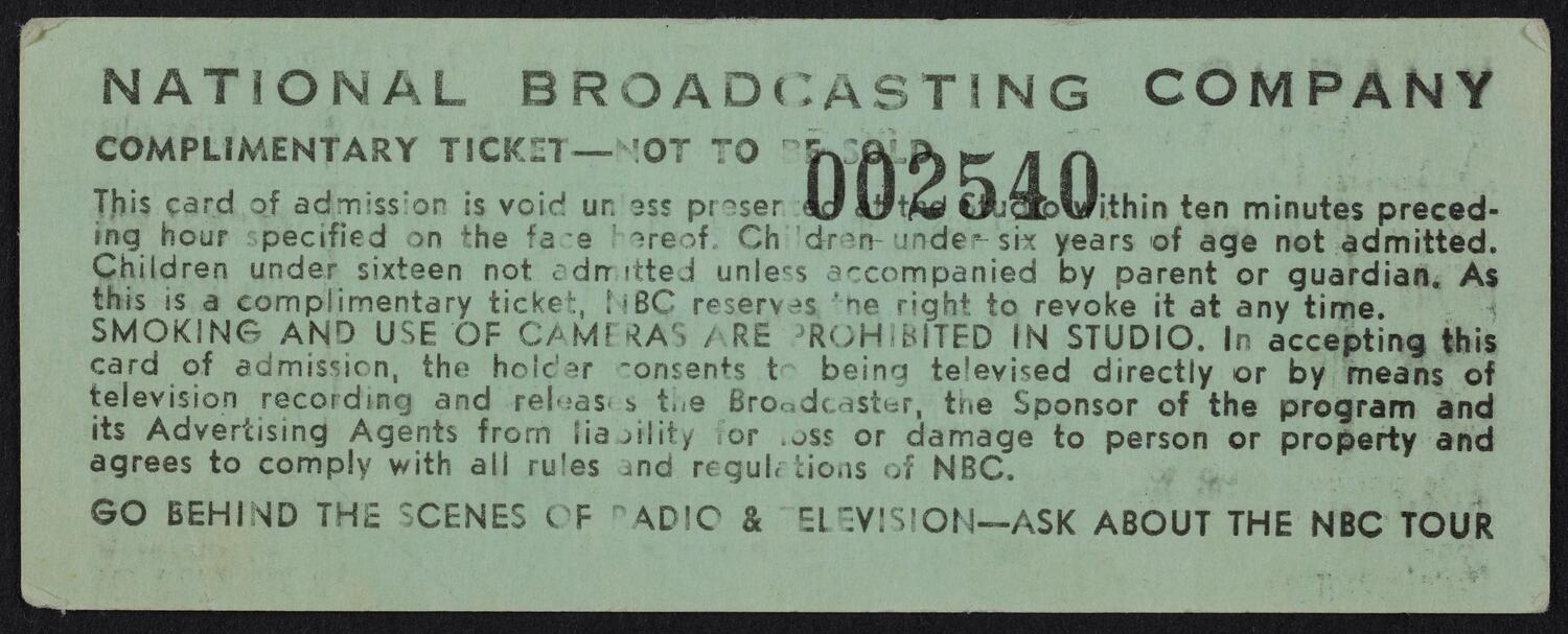Ticket for The Telephone Hour with Ferruccio Tagliavini, January 17, 1955 (front)