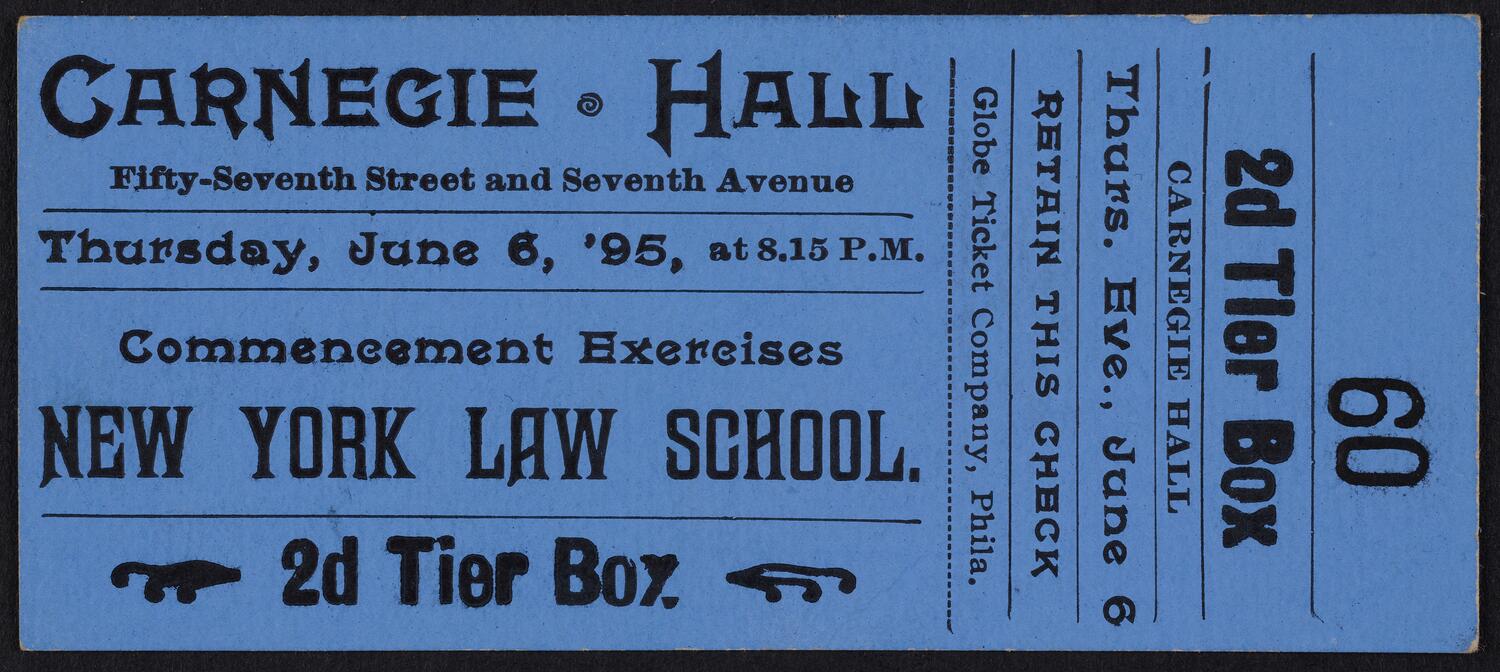 Ticket for New York Law School Commencement Exercises, June 6, 1895 (front)