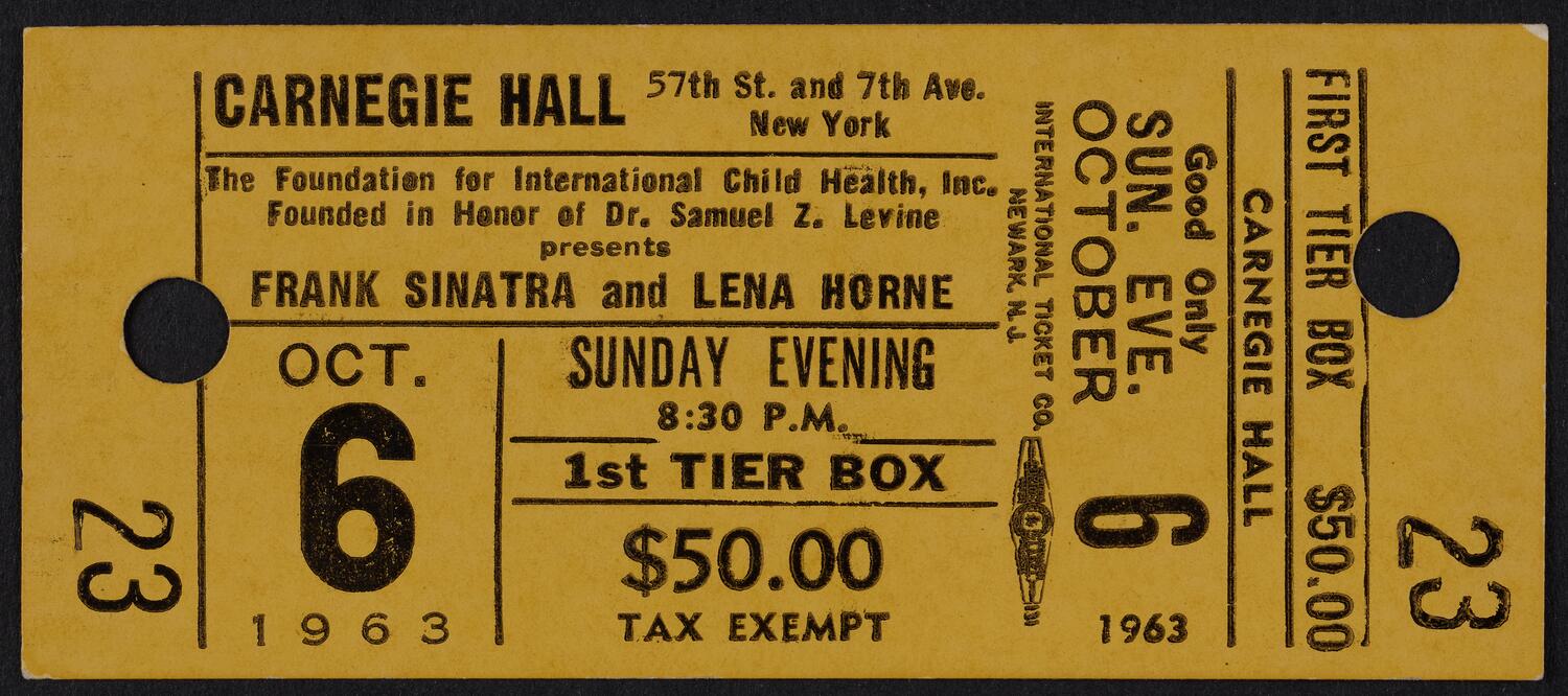 Ticket for Frank Sinatra and Lena Horne, October 6, 1963 (front)