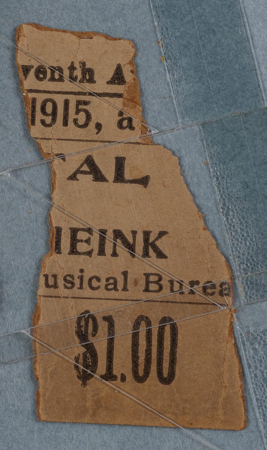 Ticket stub, 1915