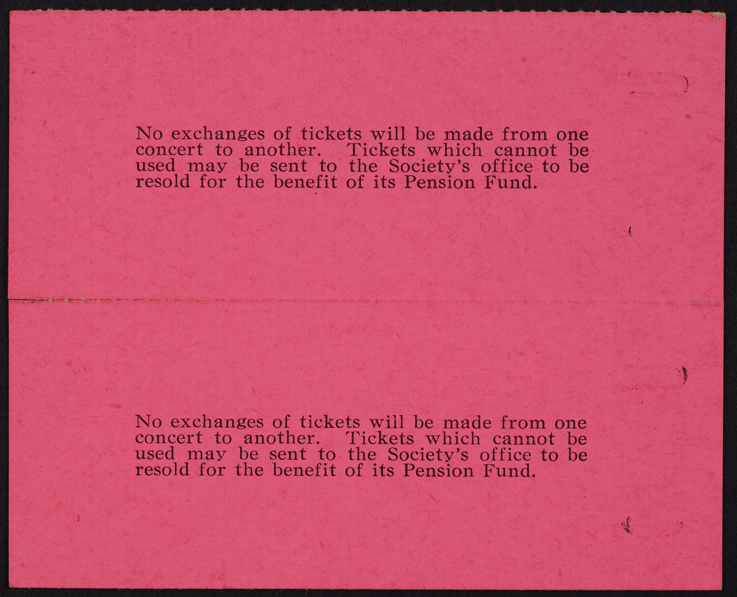 Tickets for Philharmonic-Symphony Society of New York, October 20, 1956 and November 17, 1956 (back)