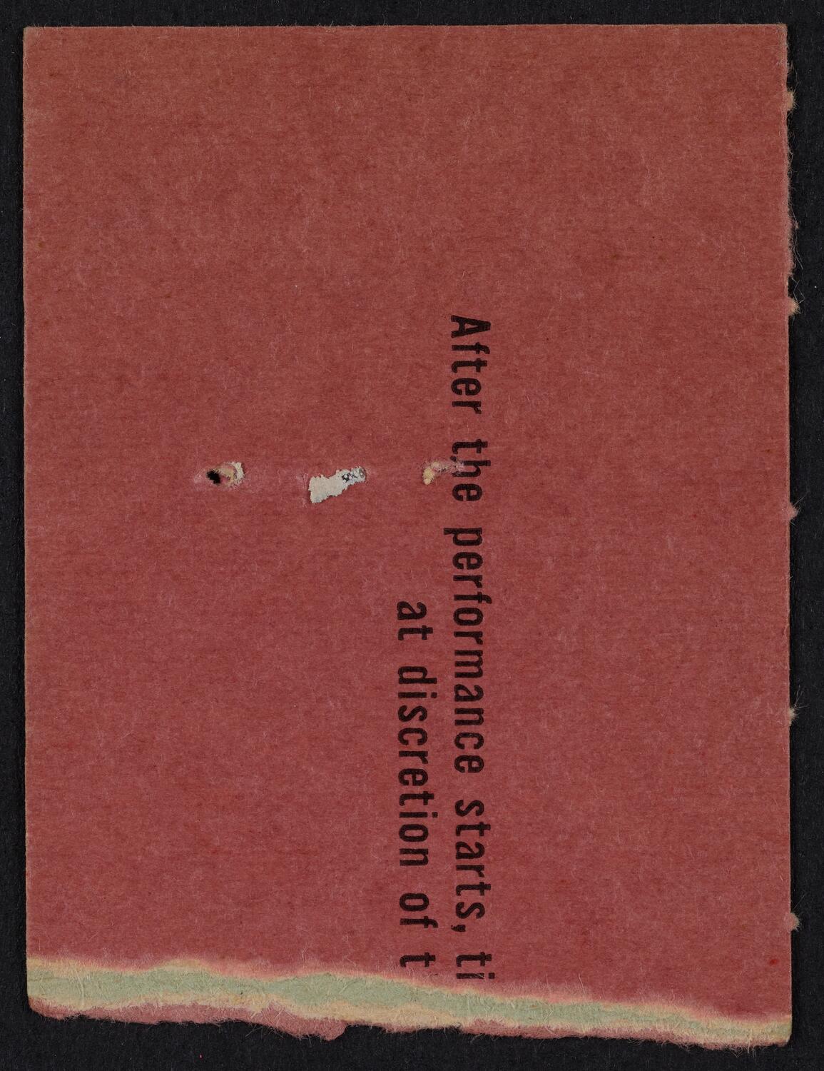 Ticket for New York Philharmonic, February 3, 1962 (back)