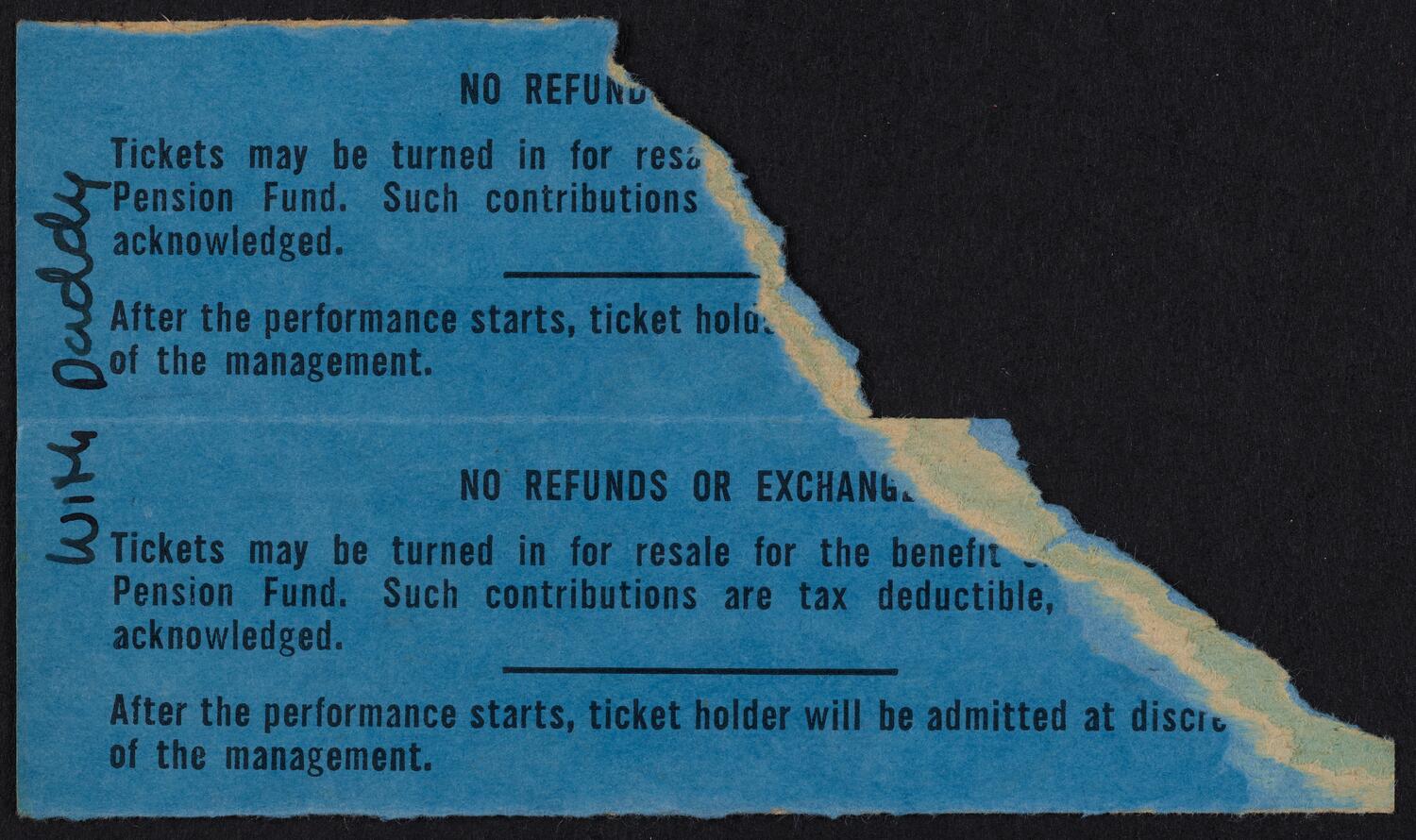 Ticket for New York Philharmonic, February 23, 1961 (back)