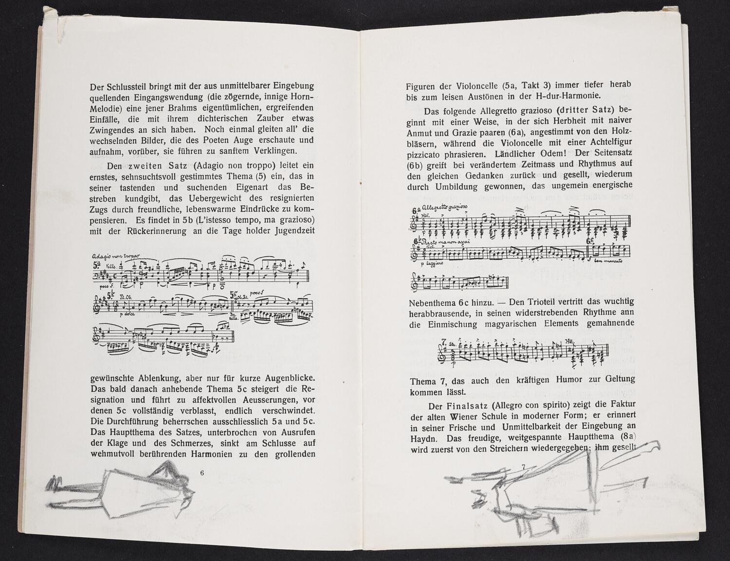 Sketches on concert program pages possibly of Richard Strauss with Königliches Kapelle