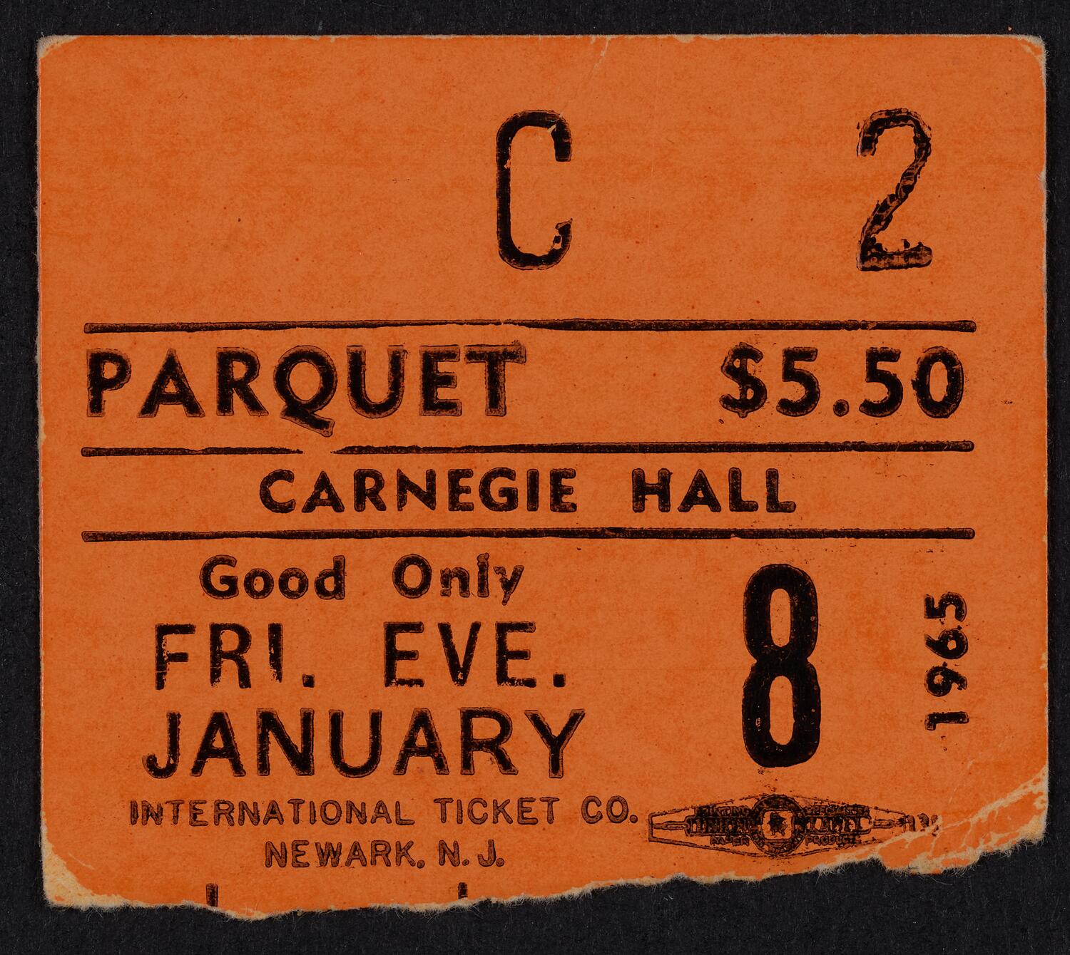 Ticket for Lotte Lenya, January 8, 1965 (front)