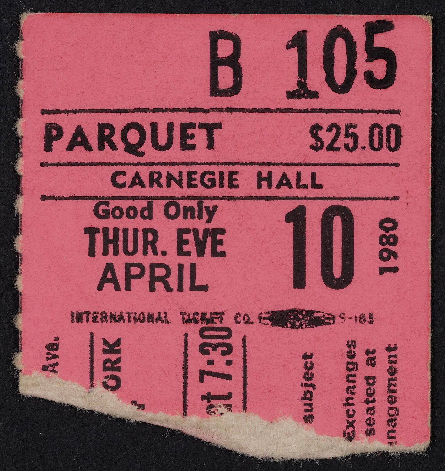 Ticket for Opera Orchestra of New York: Wagner's Rienzi, April 10, 1980 (front)