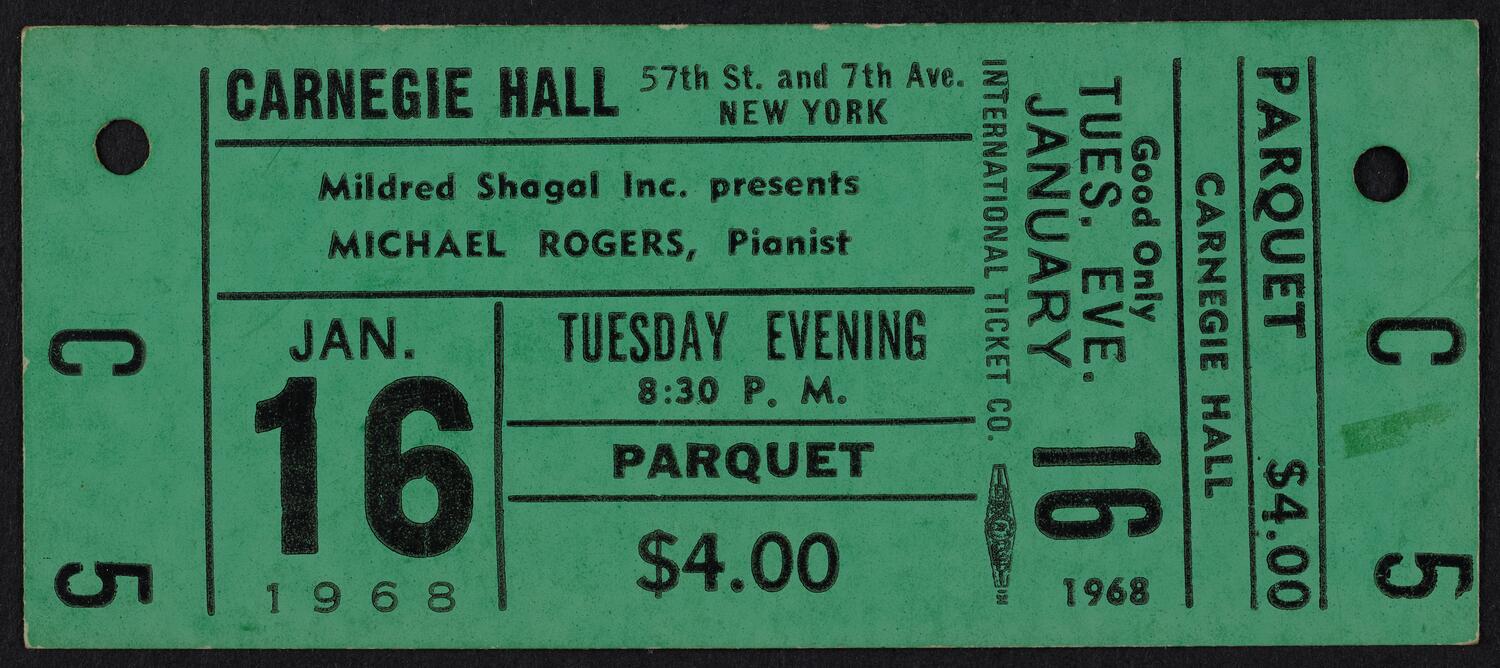 Ticket for Michael Rogers, January 16, 1968 (front)
