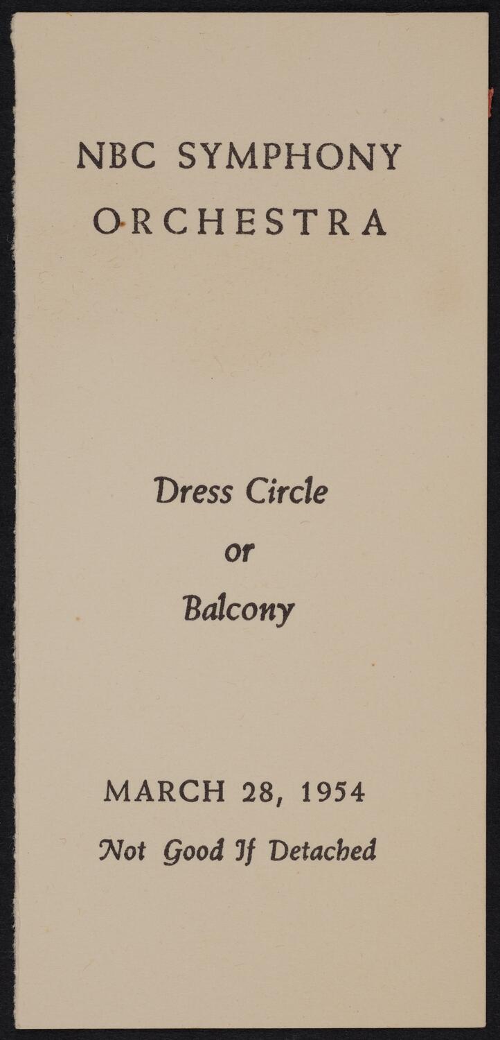 Ticket for NBC Orchestra, March 28, 1954 (front)