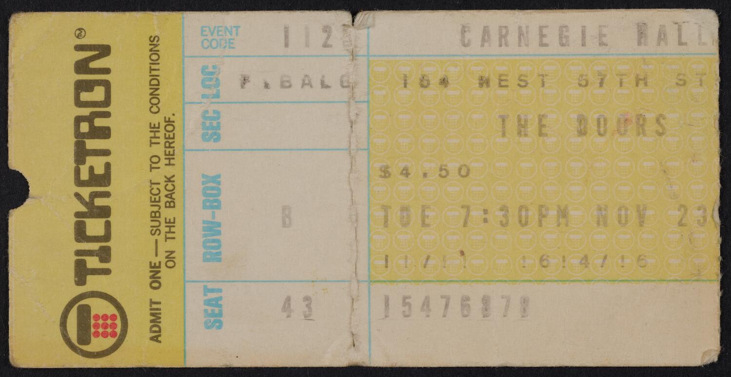 Ticket for The Doors, November 23, 1971 (front)