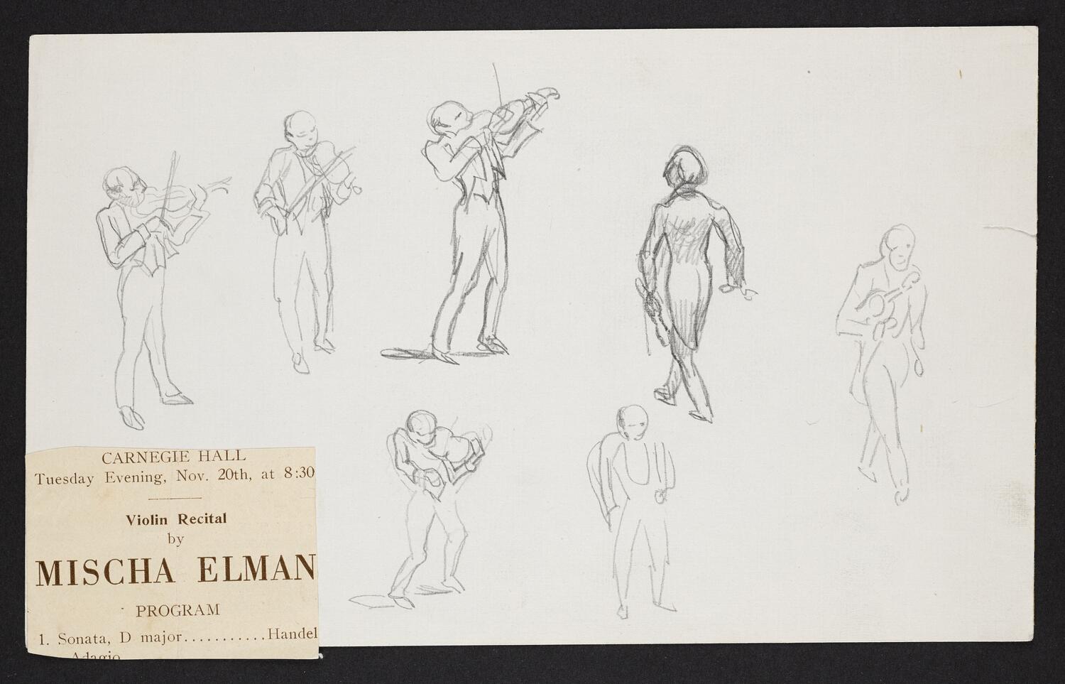 Sketches of Mischa Elman in various standing poses