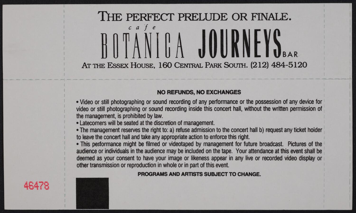 Ticket for Pittsburgh Symphony Orchestra, September 30, 1992 (back)