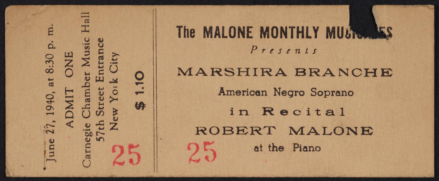 Ticket for Marshira Branche, June 27, 1940 (front)