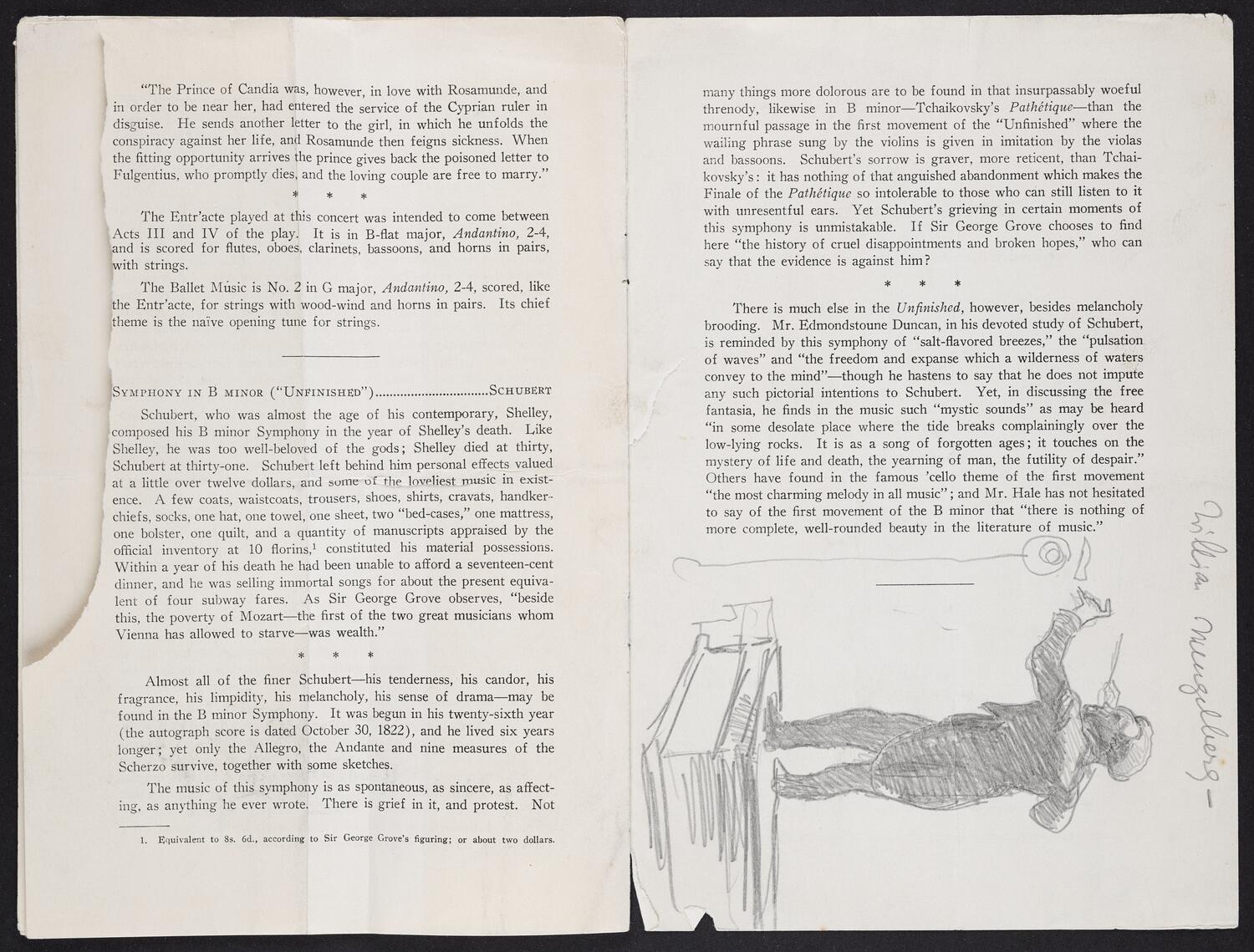 Sketches on concert program pages of Willem Mengelberg