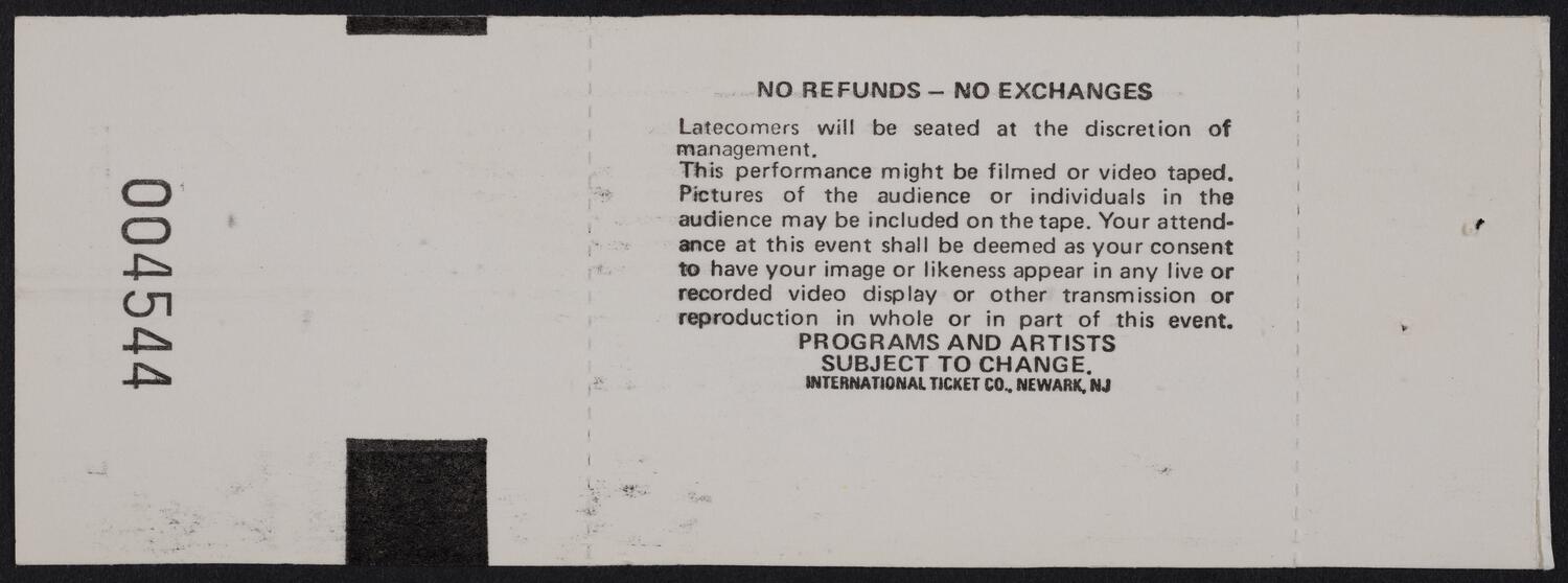 Ticket for Young Musicians Concert, May 21, 1989 (back)