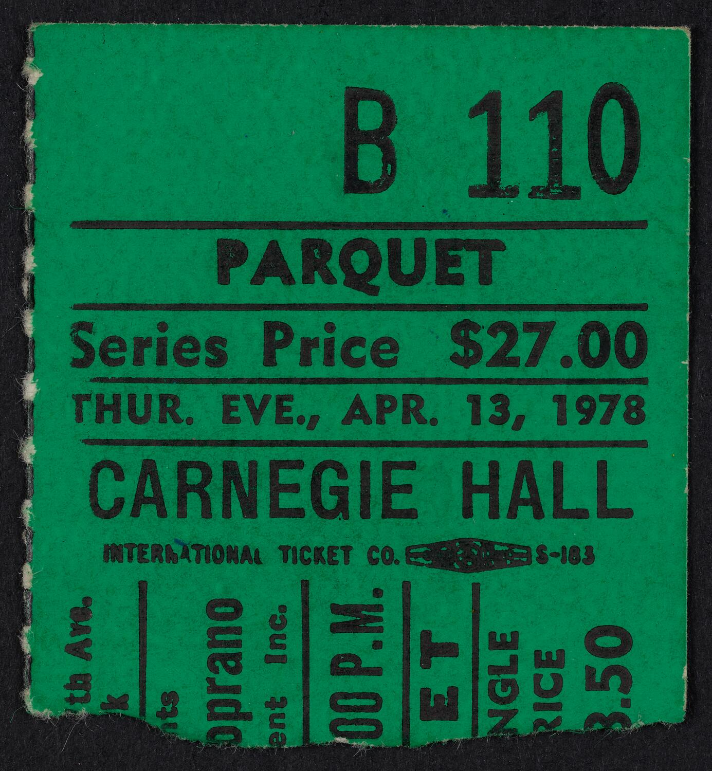 Ticket for Margaret Price, April 13, 1978 (front)
