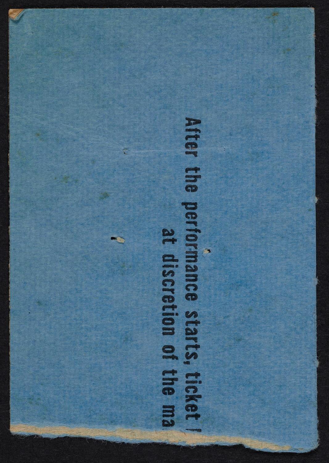 Ticket for New York Philharmonic, October 8, 1960 (back)