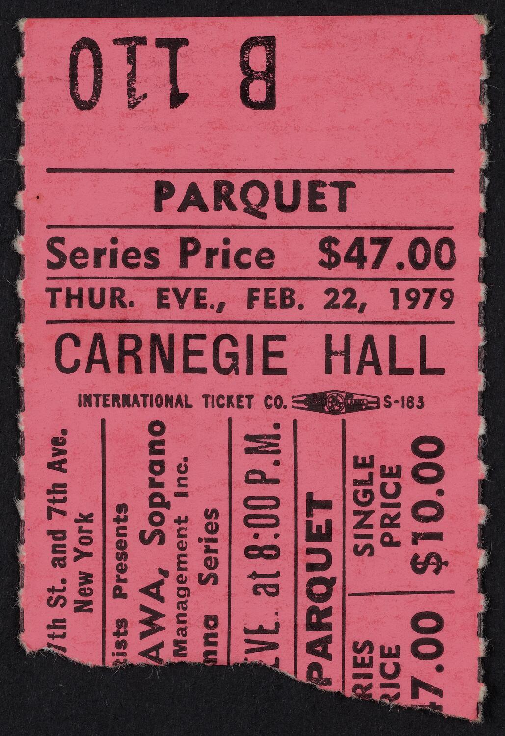 Ticket for Kiri Te Kanawa, February 22, 1979 (front)