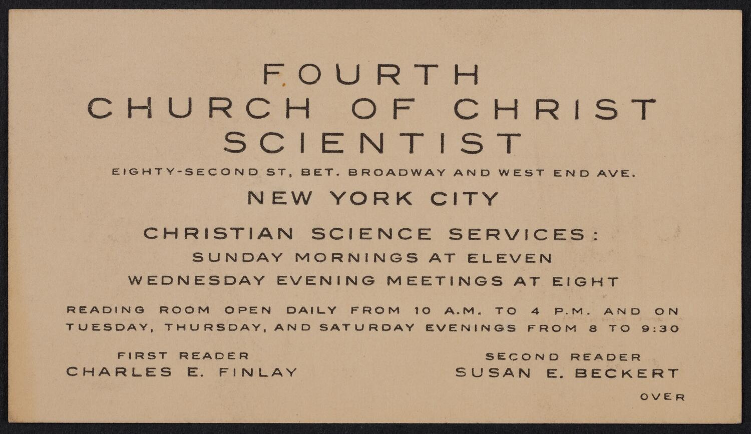 Ticket for a Lecture on Christian Science by Hon. William G. Ewing, January 18, 1903 (front)