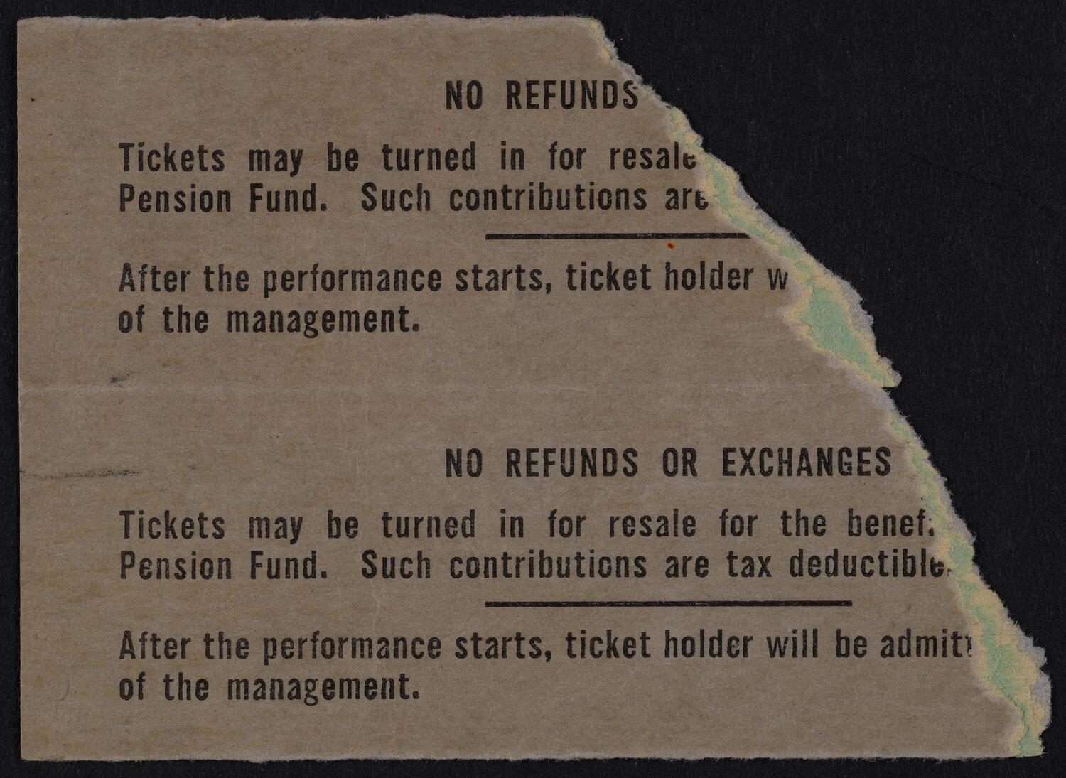 Ticket for New York Philharmonic, November 26, 1959 (back)