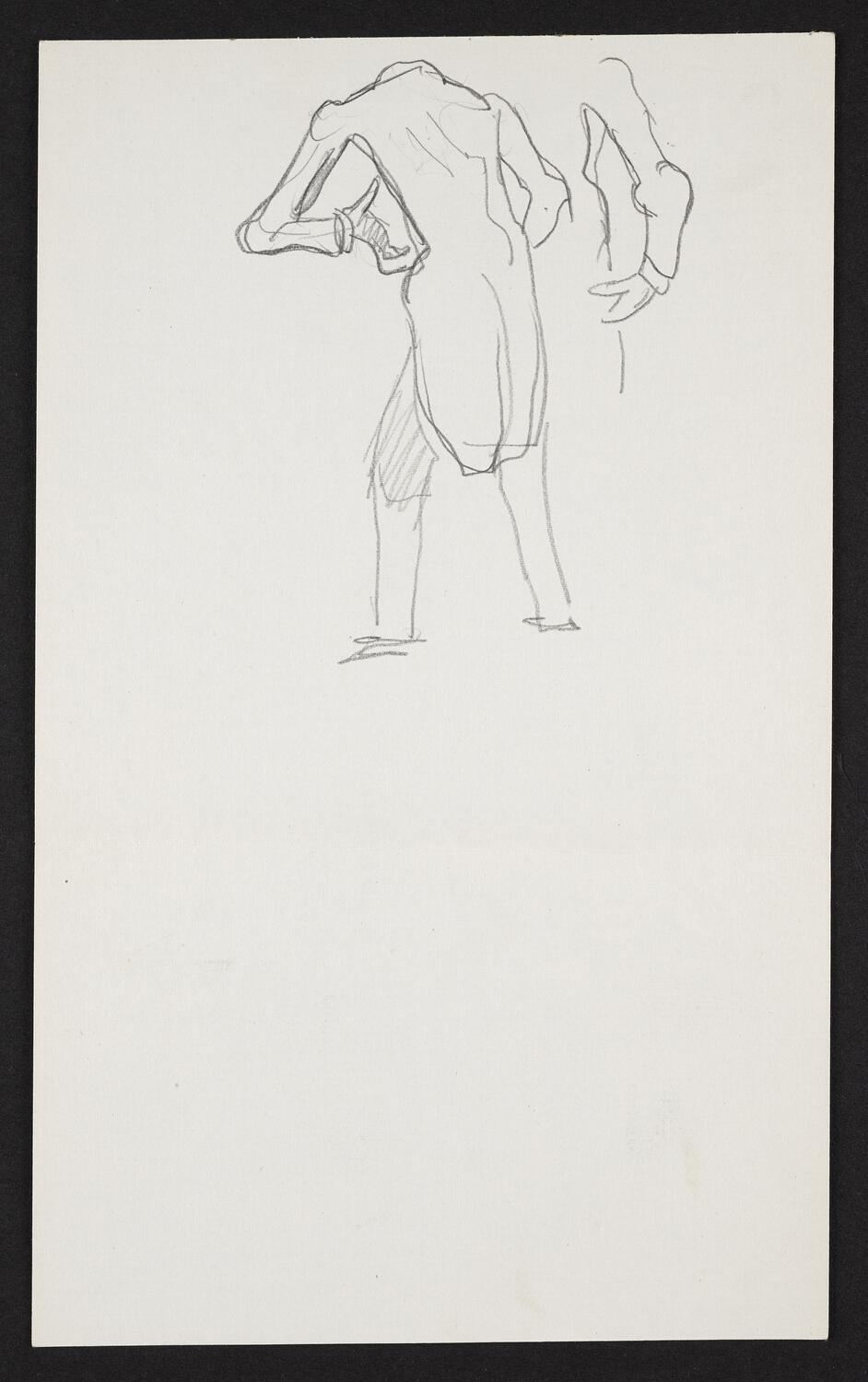 Sketch of standing figure with back to the viewer