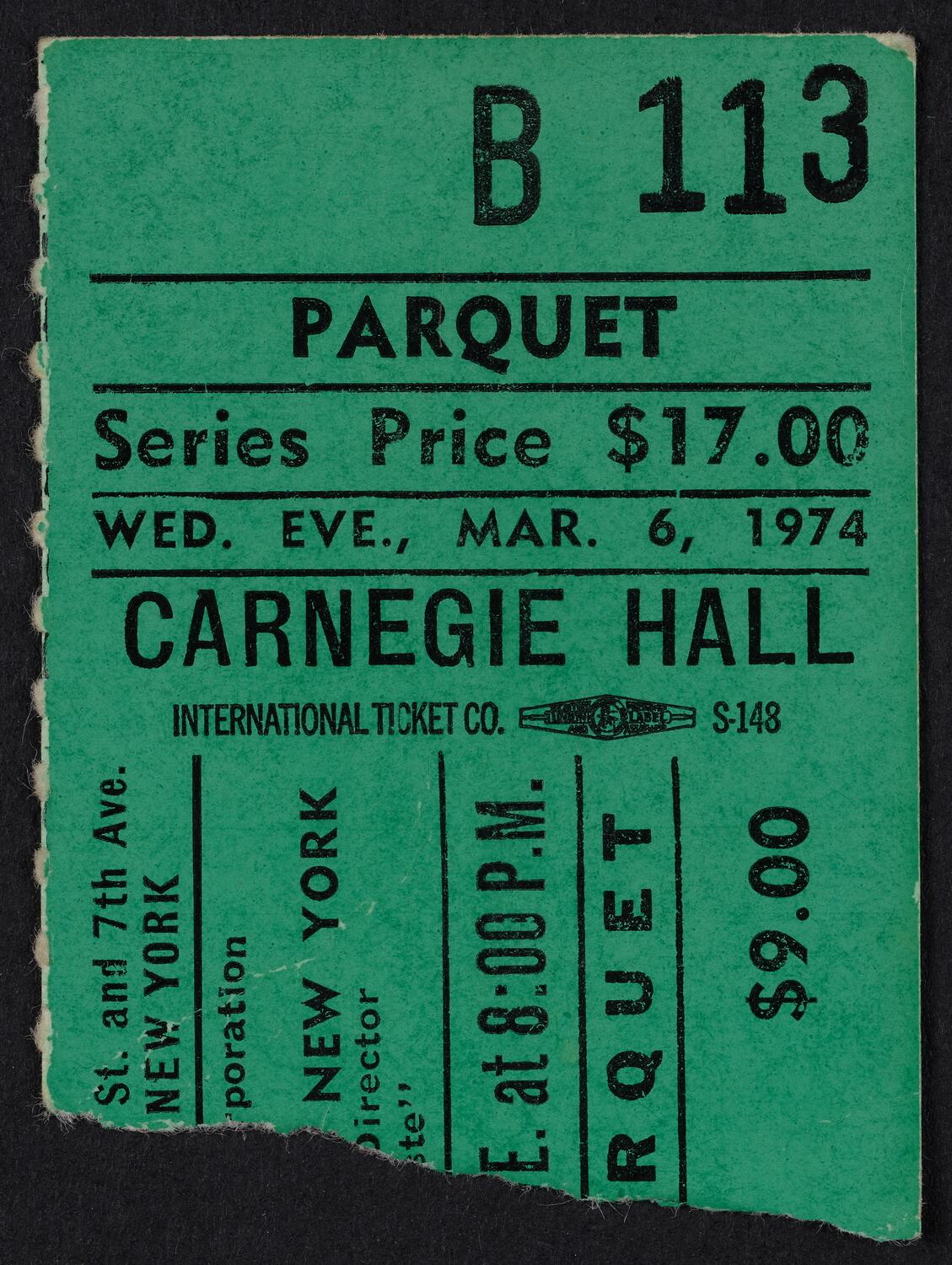 Ticket for Opera Orchestra of New York, March 6, 1974 (front)