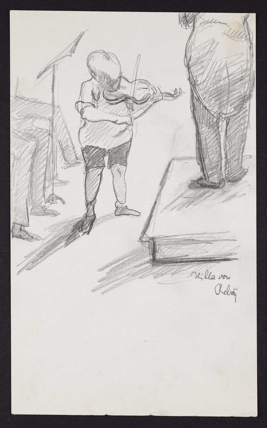 Sketch of Yehudi Menuhin playing the violin facing the viewer