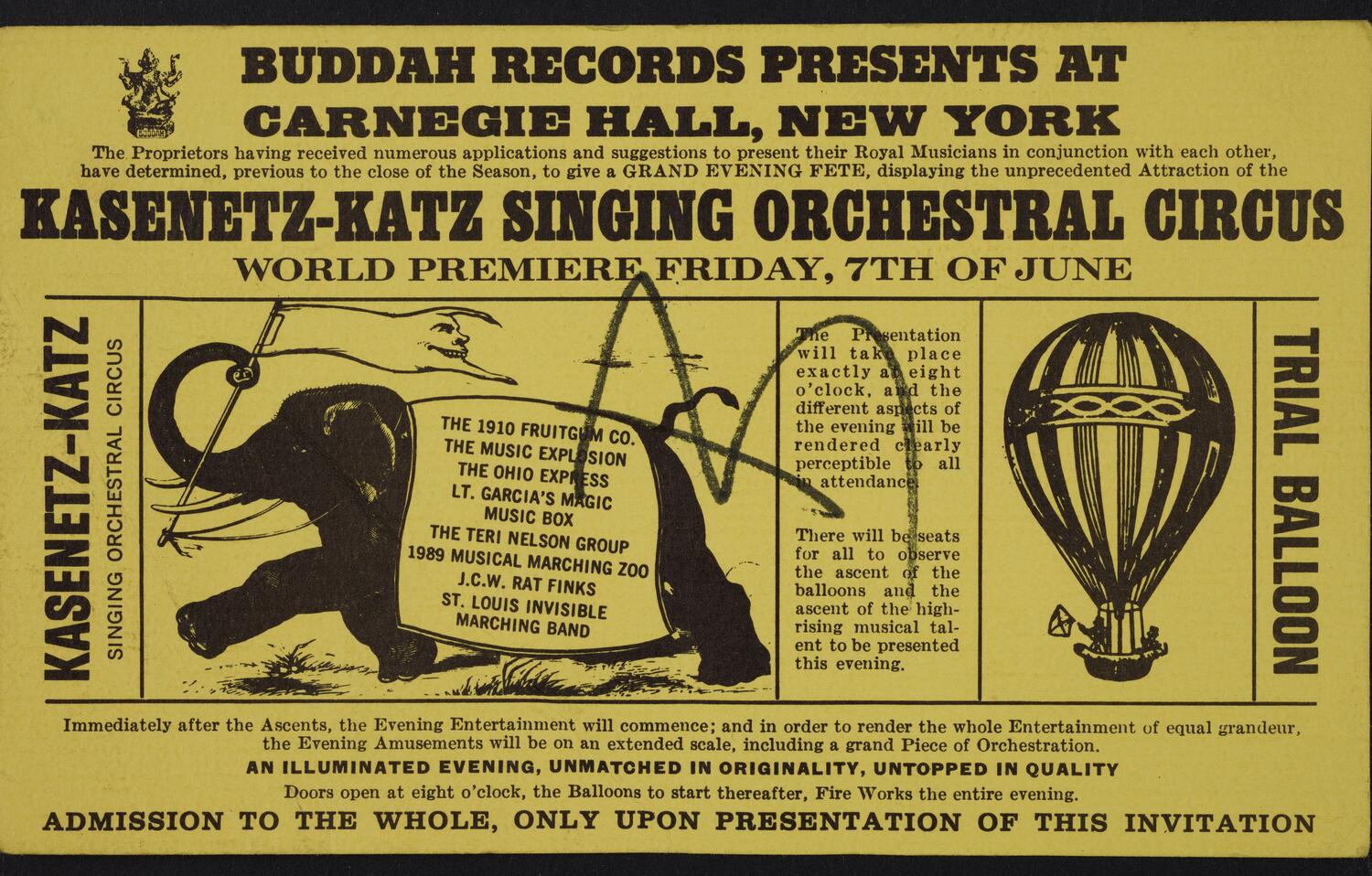 Ticket for Kasenetz-Katz Singing Orchestral Circus, June 7, 1968 (front)