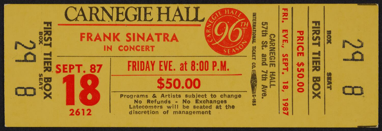 Ticket for Frank Sinatra, September 18, 1987 (front)