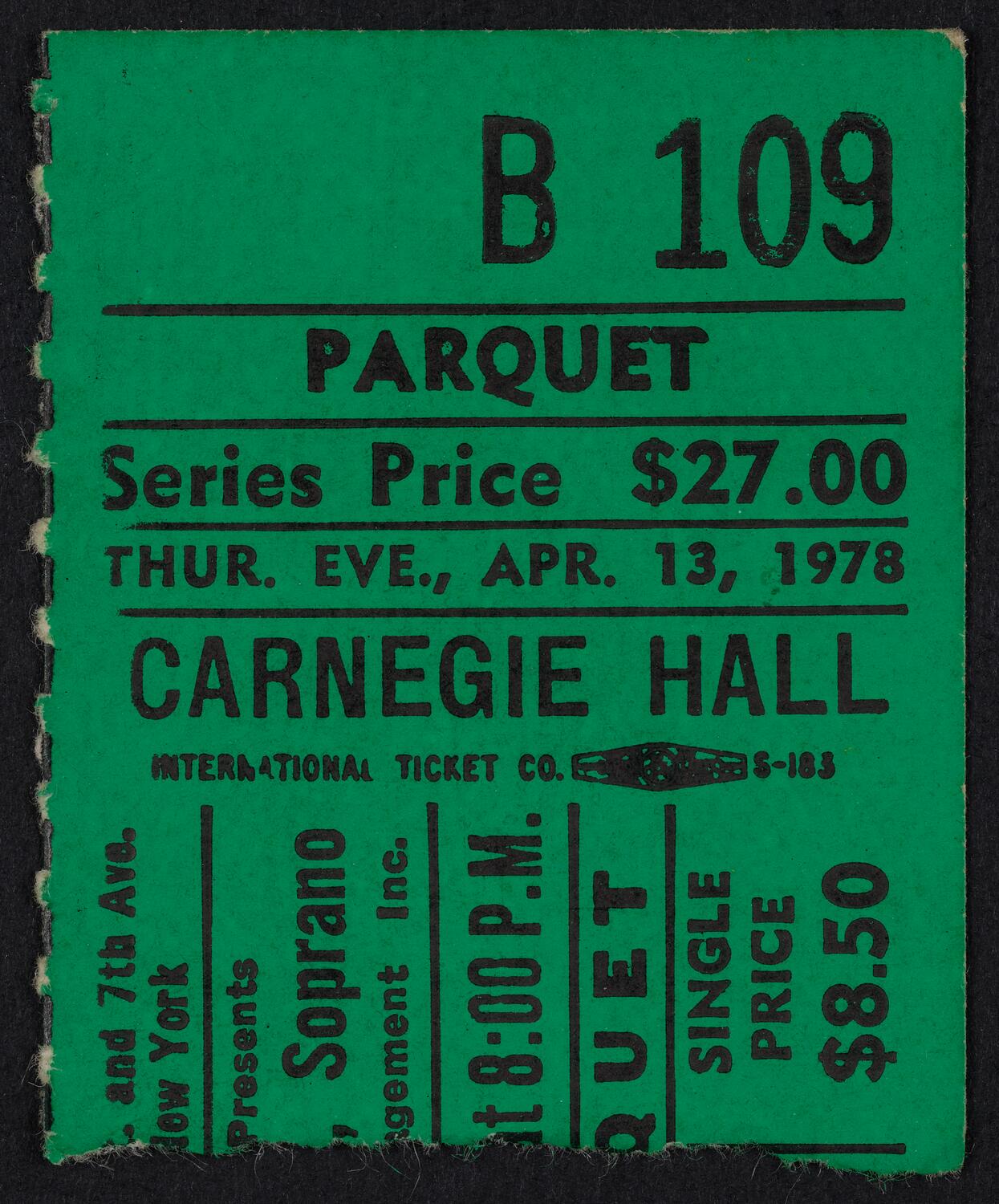 Ticket for Margaret Price, April 13, 1978 (front)