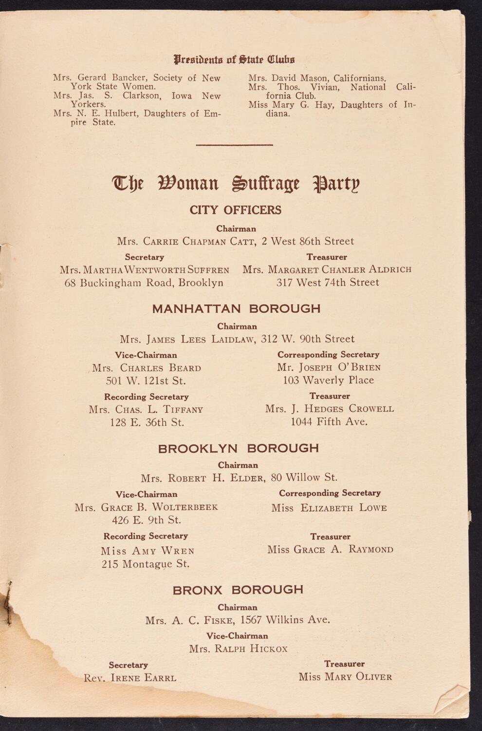 Woman Suffrage Party Convention, October 28, 1910, souvenir program page 5