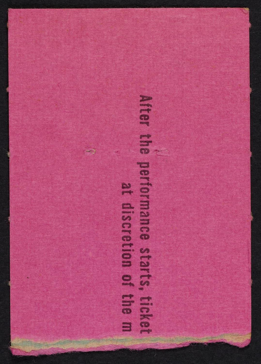 Ticket for New York Philharmonic, January 7, 1961 (back)