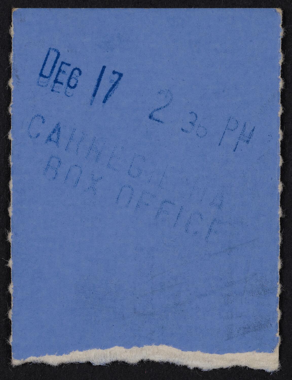 Ticket for Janet Baker, January 16, 1975 (back)
