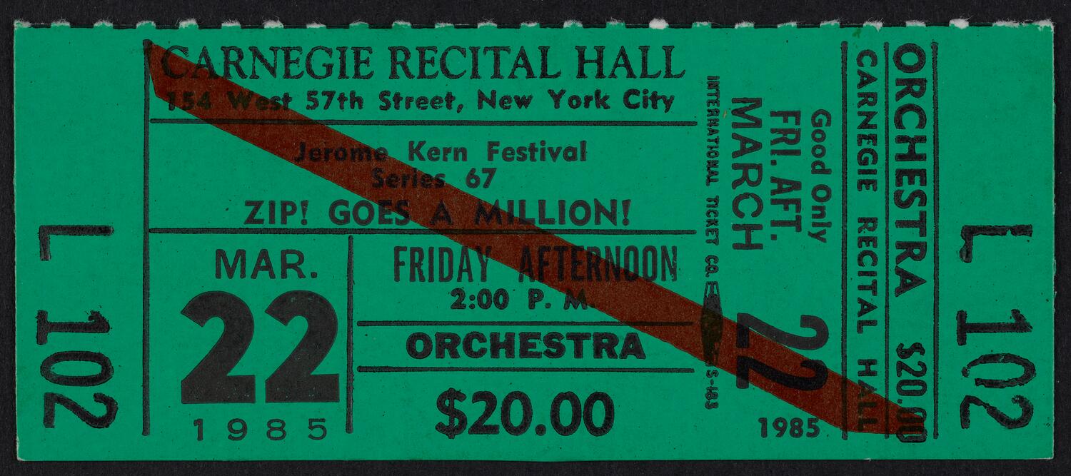 Ticket for Zip! Goes a Million!, March 22, 1985 (front)