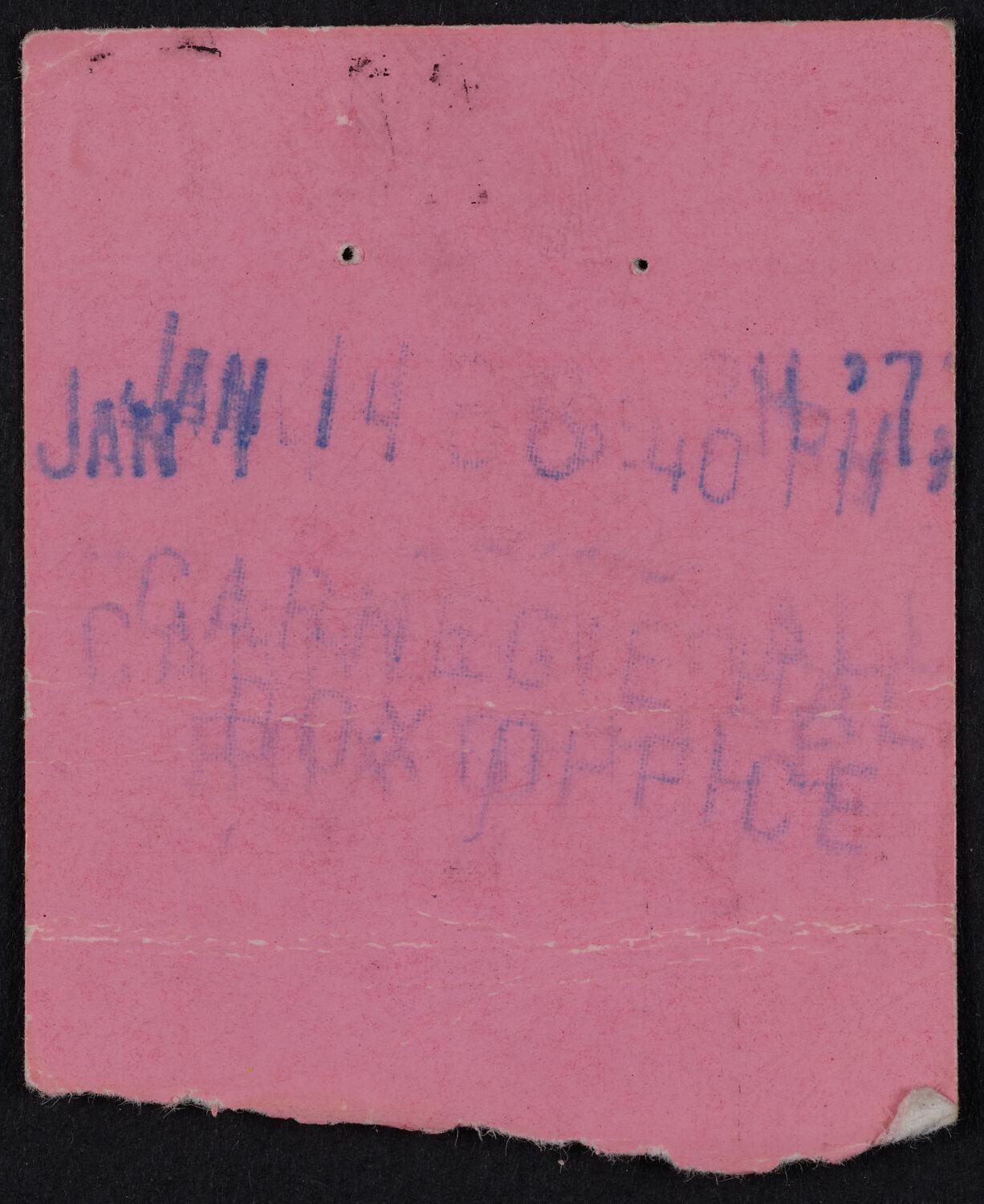 Ticket for Buckminster Fuller, January 14, 1973 (back)