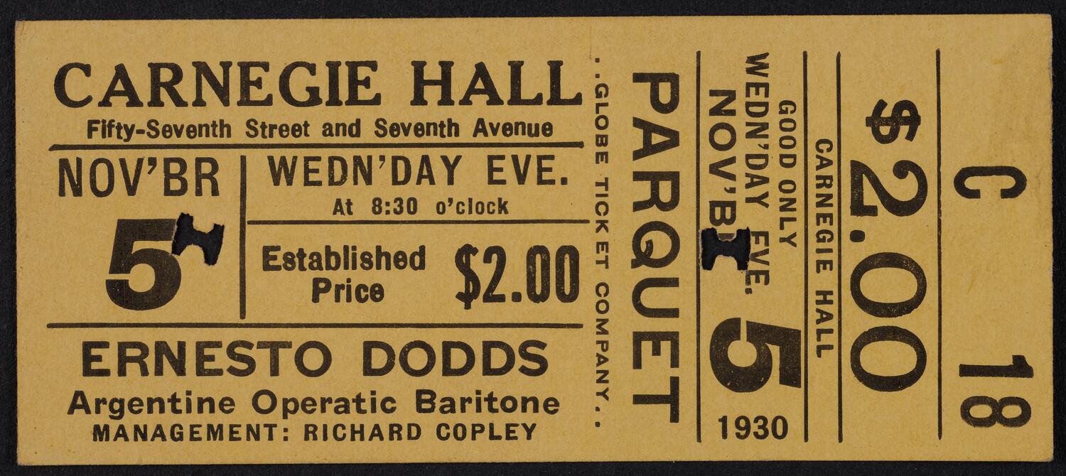 Ticket for Ernesto Dodds, November 5, 1930 (front)