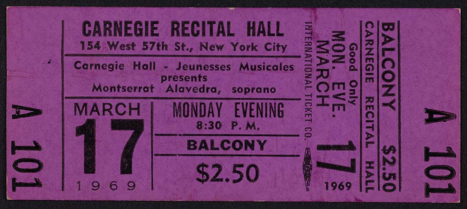 Ticket for Montserrat Alavedra, March 17, 1969 (front)
