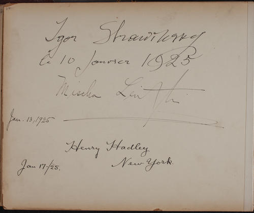 Louis Salter was an employee of Carnegie Hall from 1893 to 1925 in roles that ranged from assistant electrician to superintendent. This collection includes more than 100 signatures captured in his autograph book and a series of autographed artist photos, principally from 1912 to 1925.